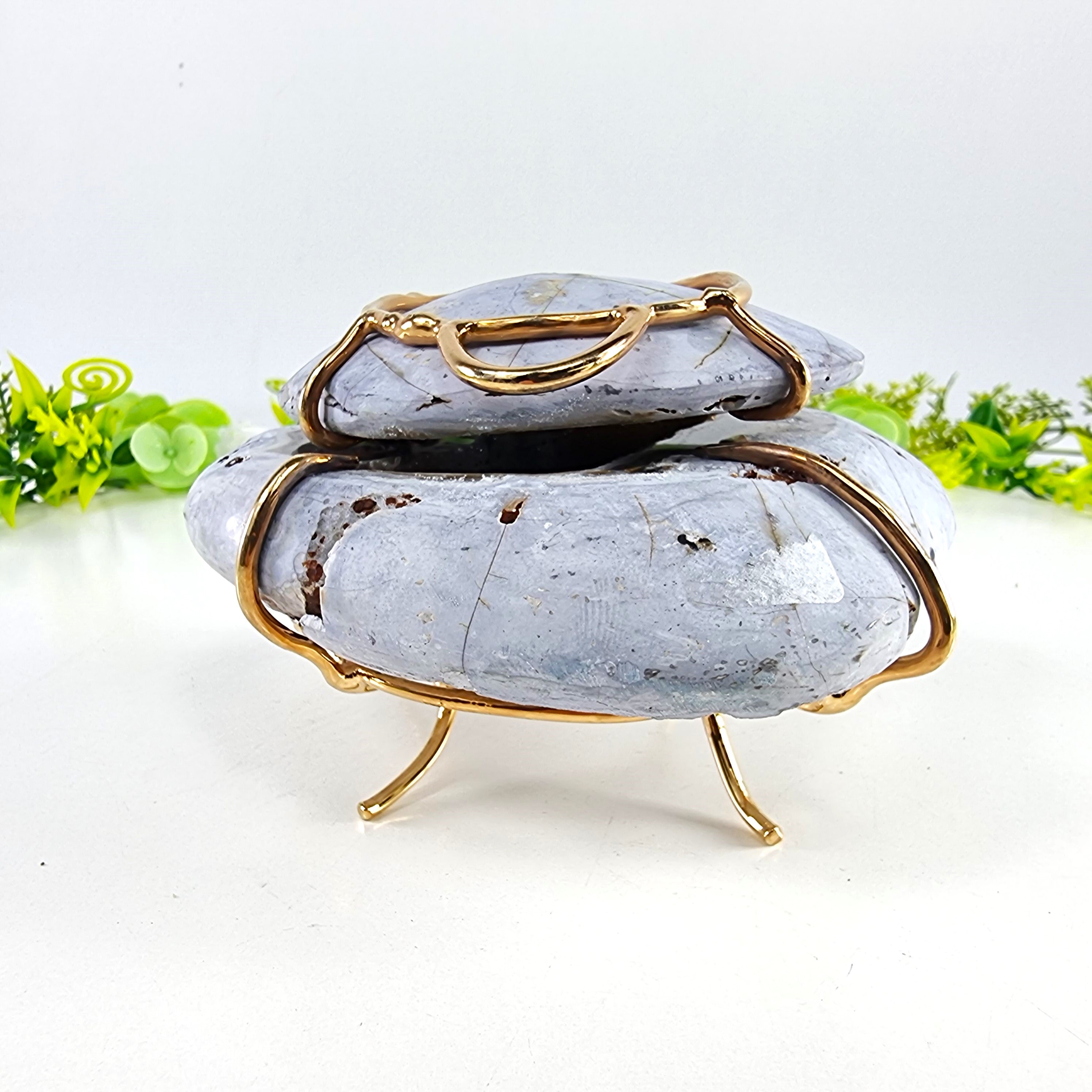 Polished Agate Geodes Jewelry Holder with Crystals One Piece