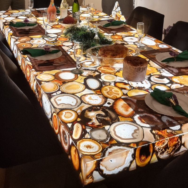 Mesa de Comedor en Ágatas de Resina con Iluminación LED 2,50m x 1,10m Calidad Extra