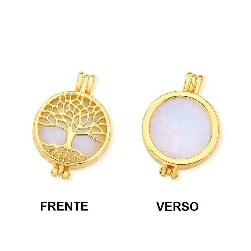 Colar Relicário Arvore da Vida Locket folheado a ouro