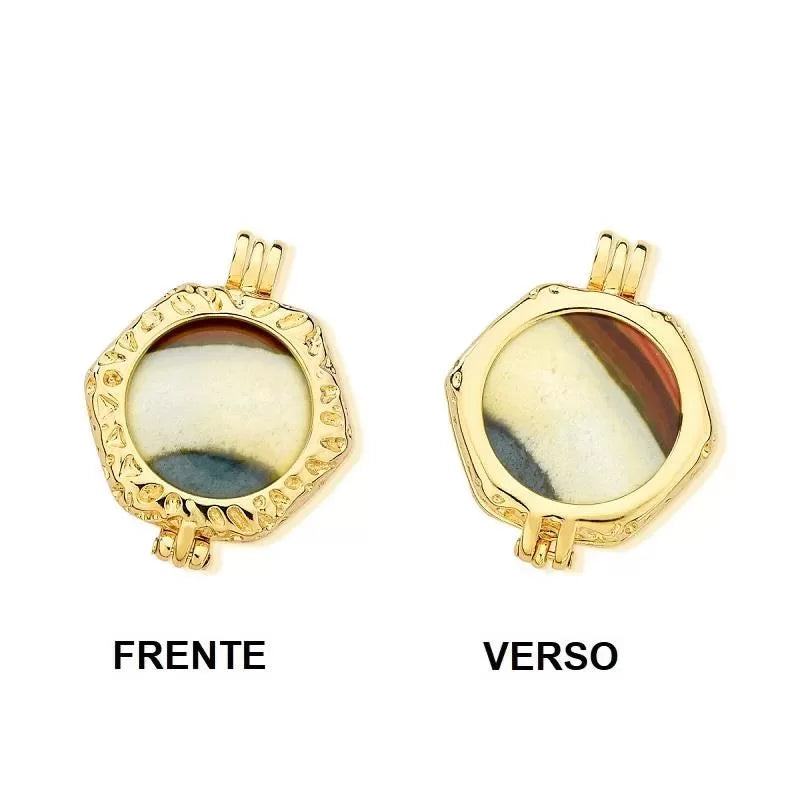 Colar Relicário Facetado Locket folheado a ouro