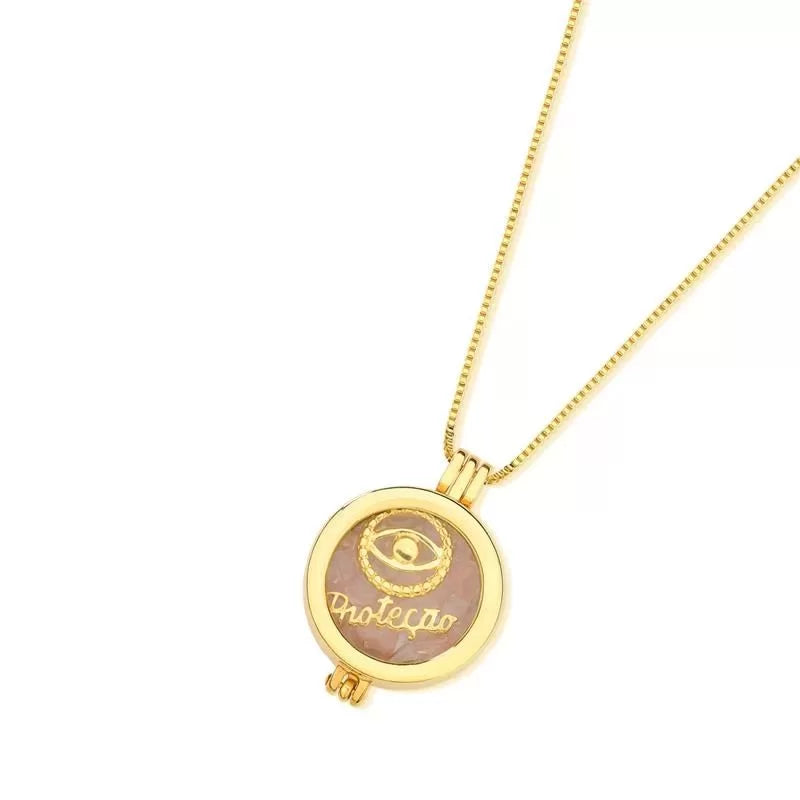 Colar Relicário Locket folheado a ouro