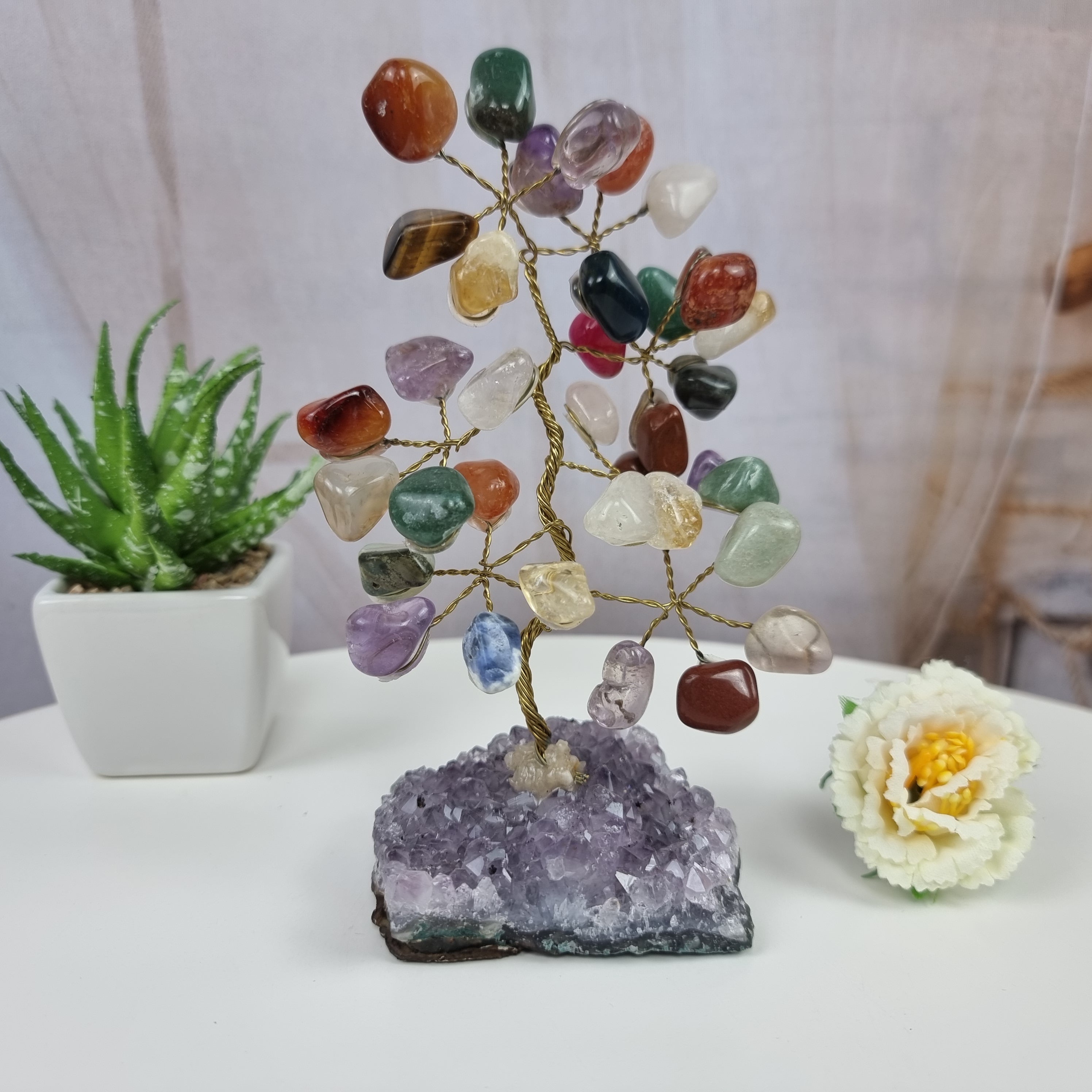 Árbol 7 Chakras piedras preciosas 7 ramas 42 Piedras Base Amatista Qualy A - 200 g