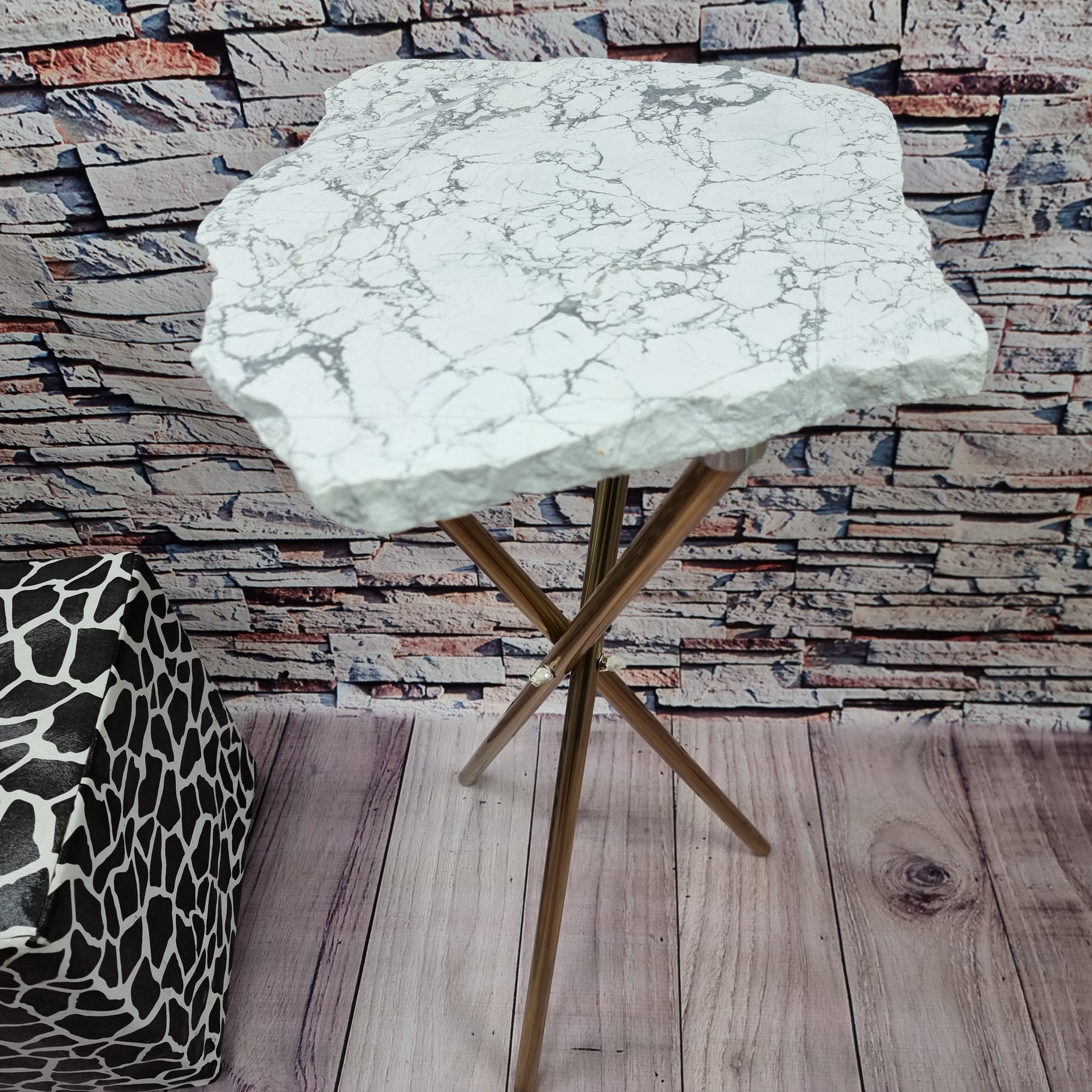 Hawlita Stone Side Table with golden base 60 cm high, total weight 5 kg