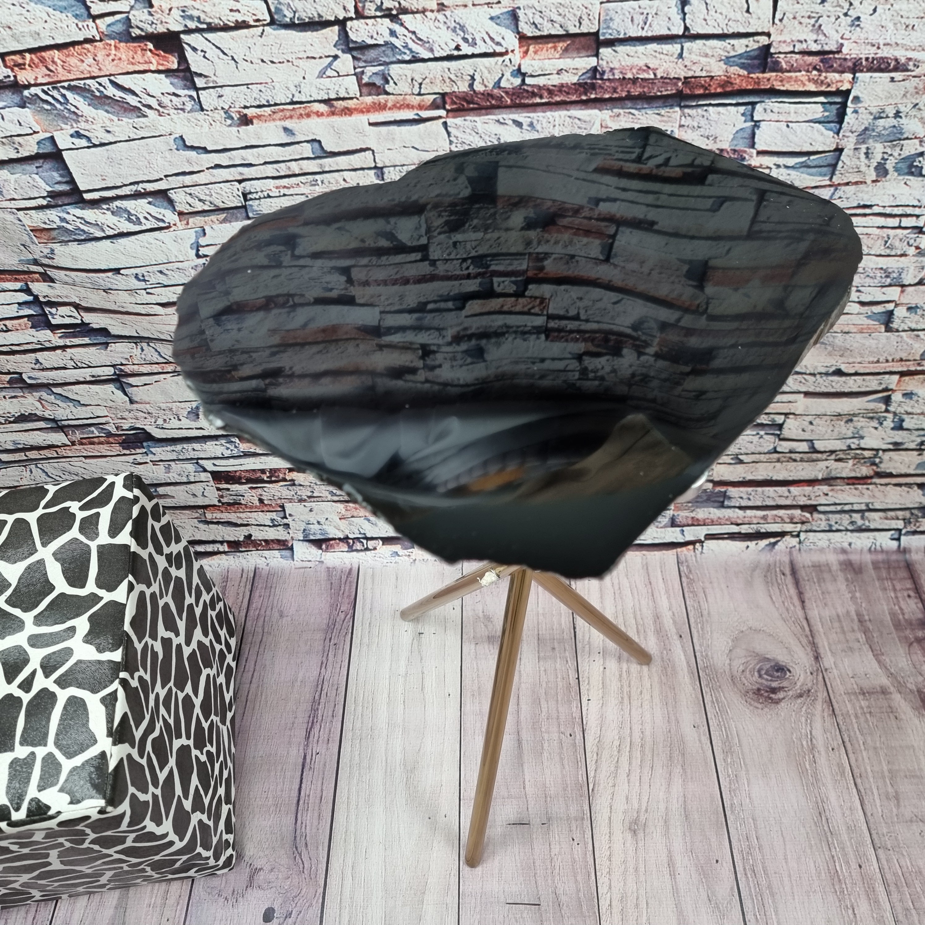 Obsidian Stone Side Table golden base 60 cm height, total weight 5 kg