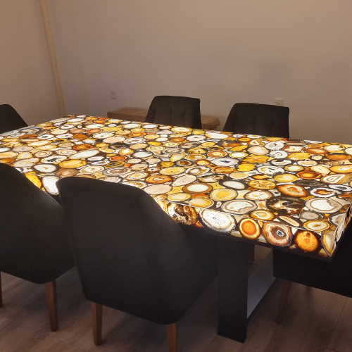 Mesa de JANTAR de Ágatas Desenhadas Resinadas com Iluminação LED de 2,80m x 1,35m Extra Quality