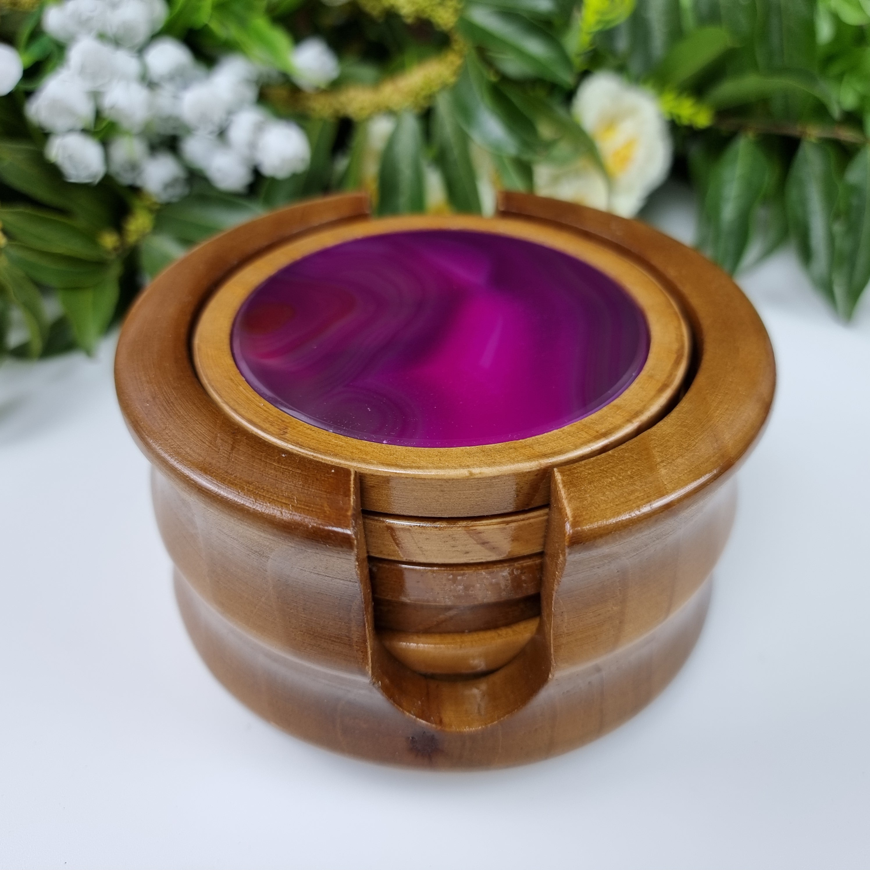 Agate coaster KIT with wooden base 6 units natural stones 1.60 kg