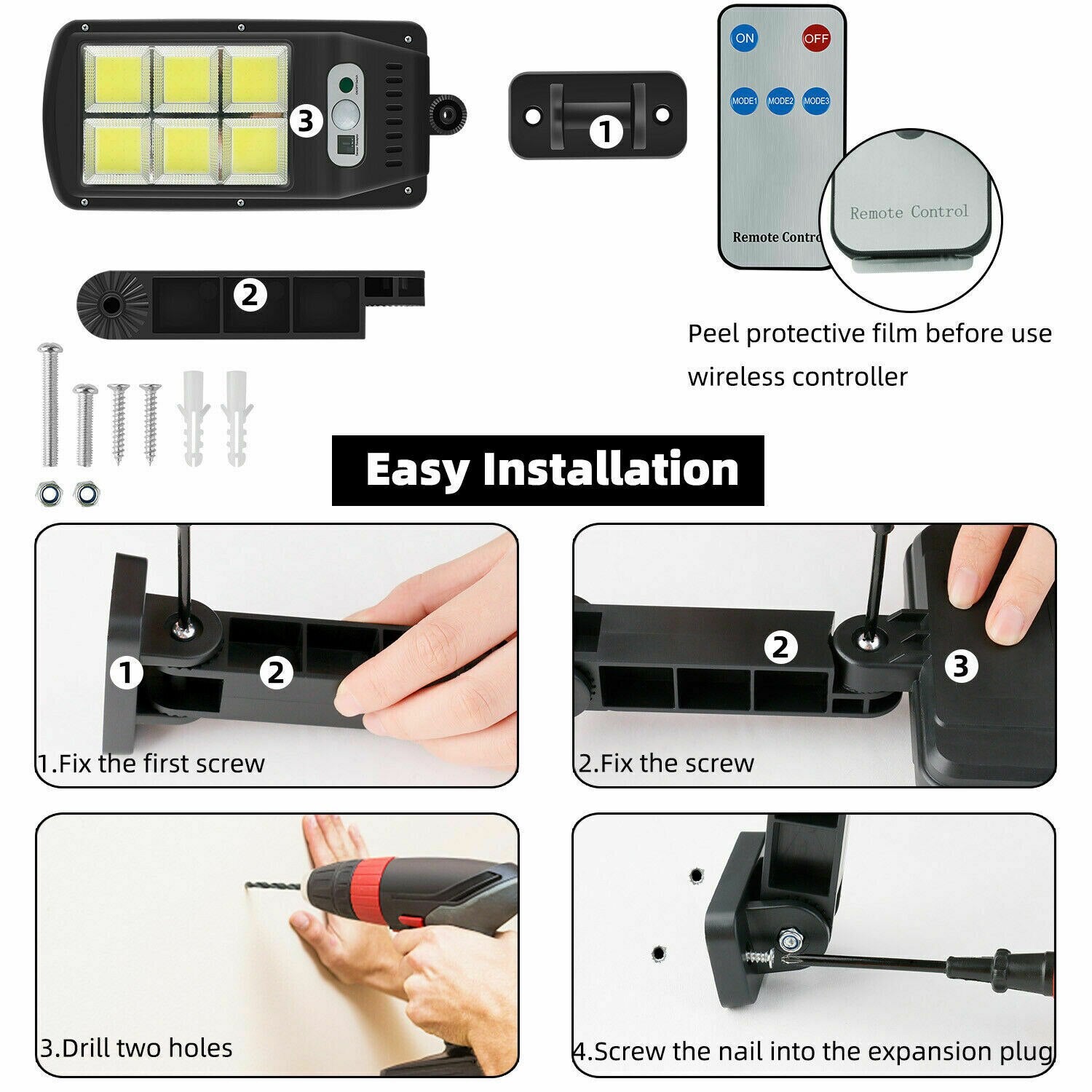 Refletor LED 900W Solar com Sensor Movimento a prova d'água para jardim