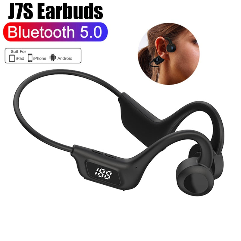 JS7 Bone Conduction Wireless Bluetooth Headset LED Display Earbuds Ear Hook Air Pro Fone Bluetooth Earphones Wireless Headphones