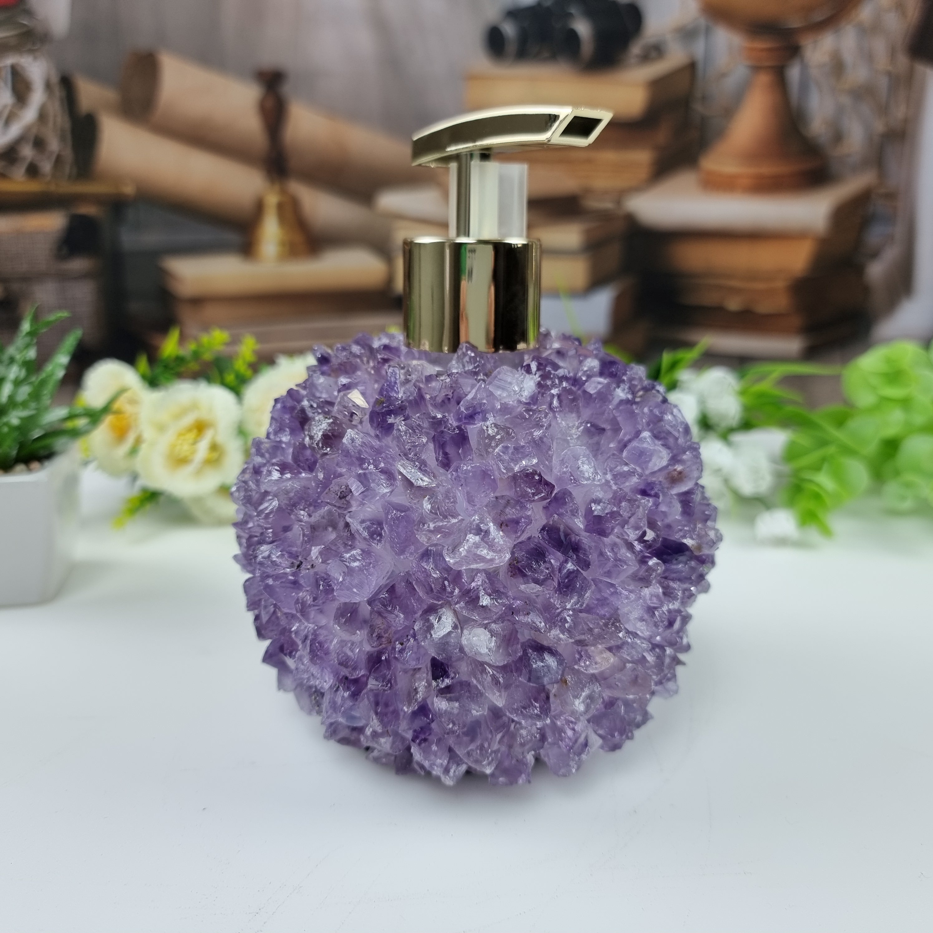 Quality Crystal Amethyst Soap Dish Height 15 cm Gold and Silver Mouth