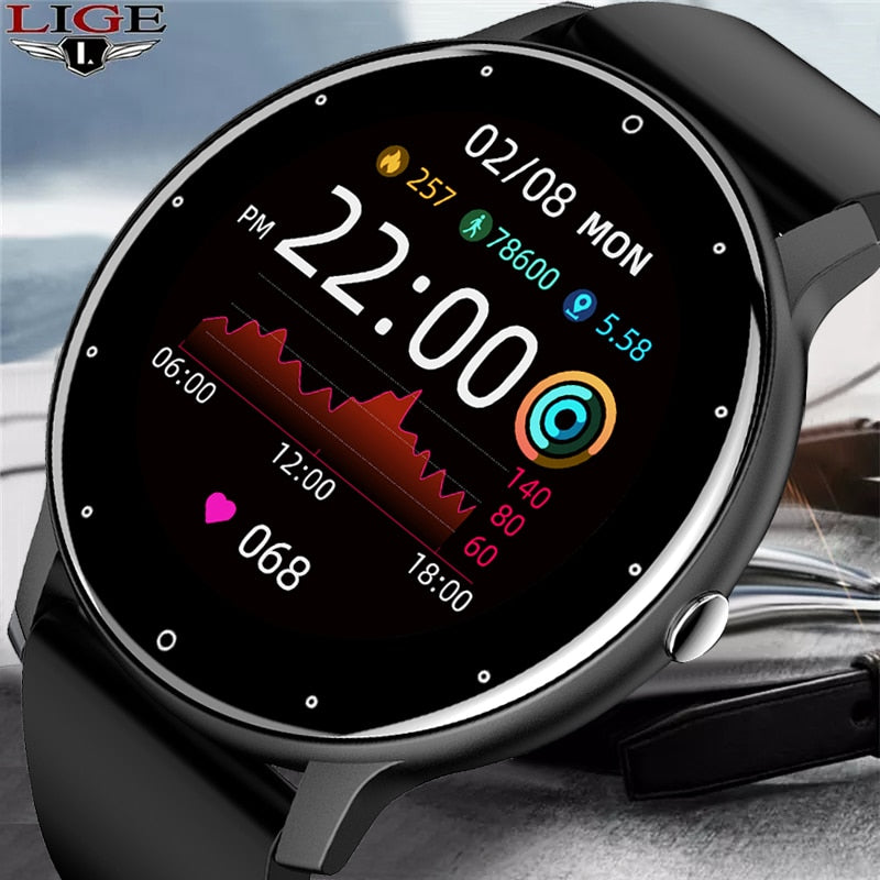 Relógio inteligente masculino tela toque esporte fitness watch ip67 à prova d'água bluetooth para android ios smartwatch